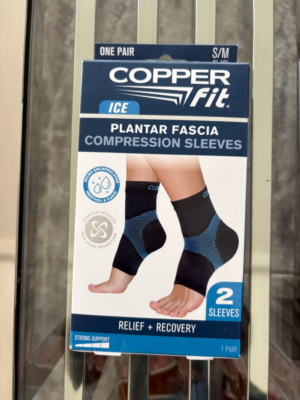 Ice Plantar Fascia Compression Sleeves - Black & Blue (S/M) copper fit unisex